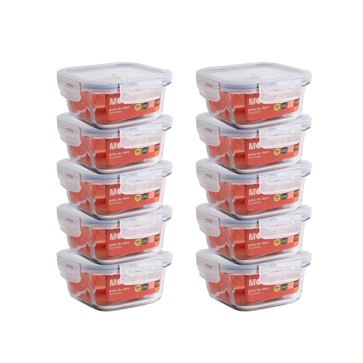 Kit 10 Potes de Vidro Mozcada 380ml: Marmitas Frescas e Seguras por Mais Tempo!