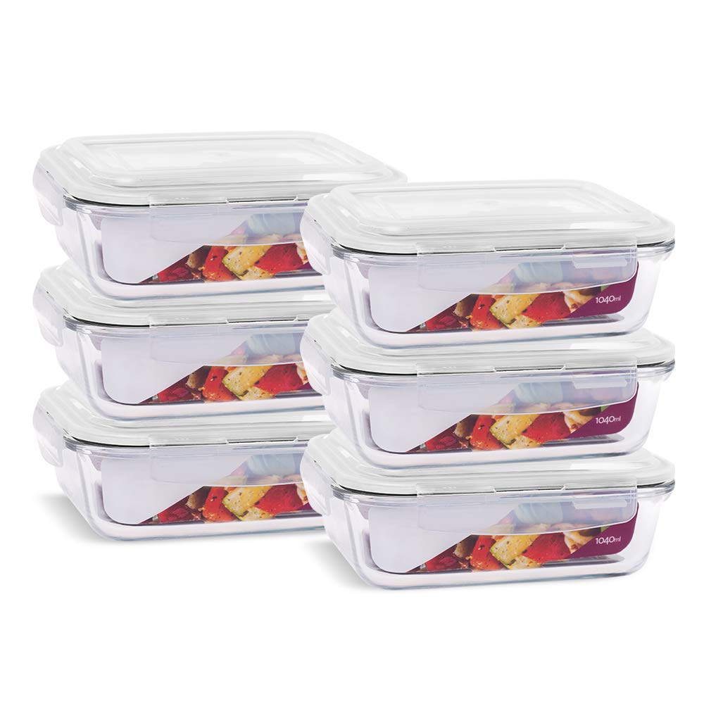 Kit 6 Potes de Vidro Herméticos 1040ml para a Cozinha