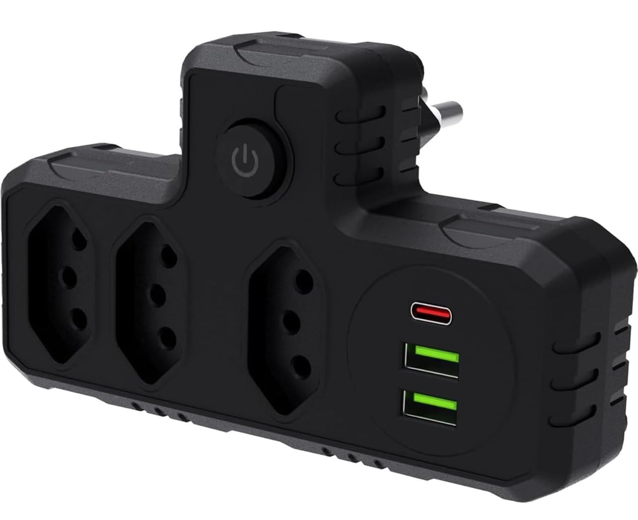 Extensão Régua de Energia 3 Tomadas + 3 USB (1 Tipo-C) Lene Preto - Carregamento Inteligente e Seguro