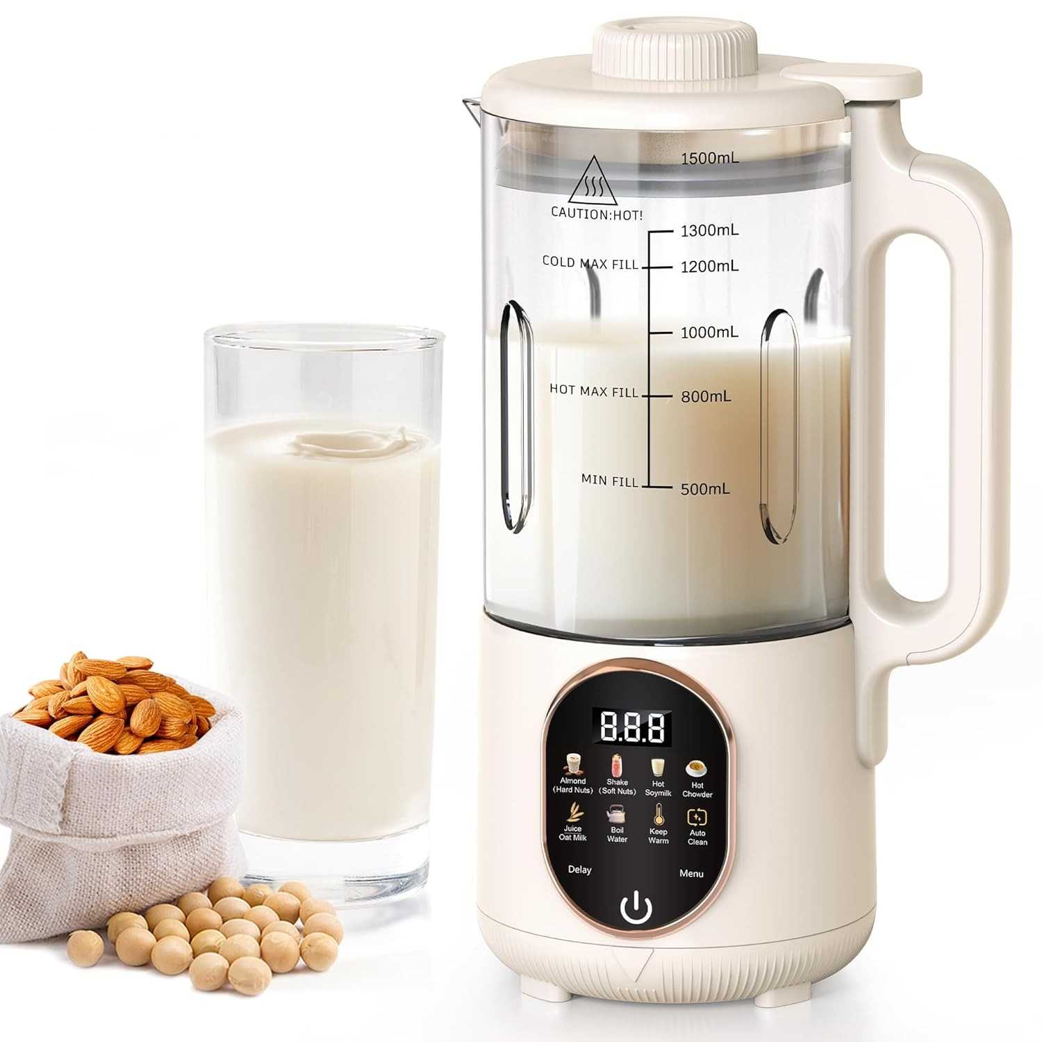 Máquina de Leite de Nozes 50 Onças 10 em 1 – Batedeira Multifuncional com 20 Lâminas para Leites Vegetais, Sopas e Sucos