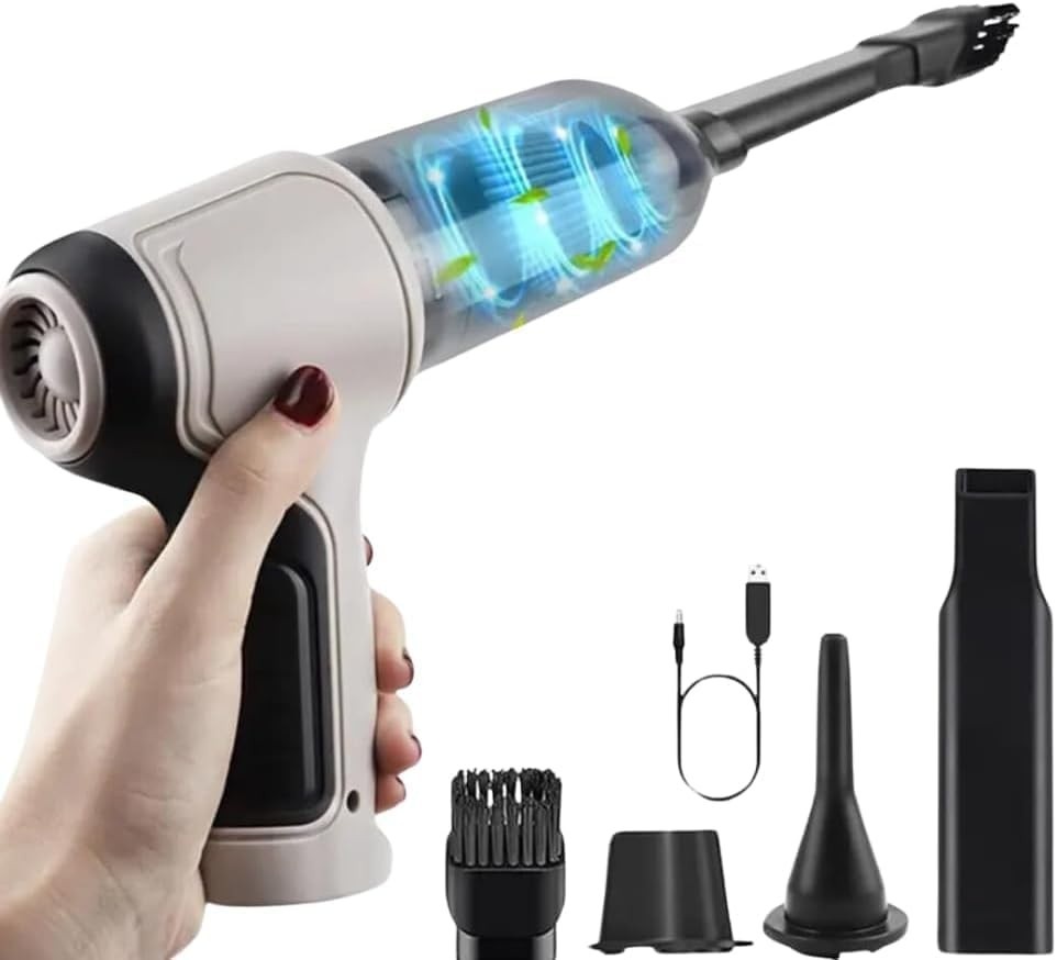 Aspirador de Pó Portátil 2 em 1 Soprador Sem Fio - Potência 120W, Filtro HEPA, Ideal para Carro e Casa (Cinza)