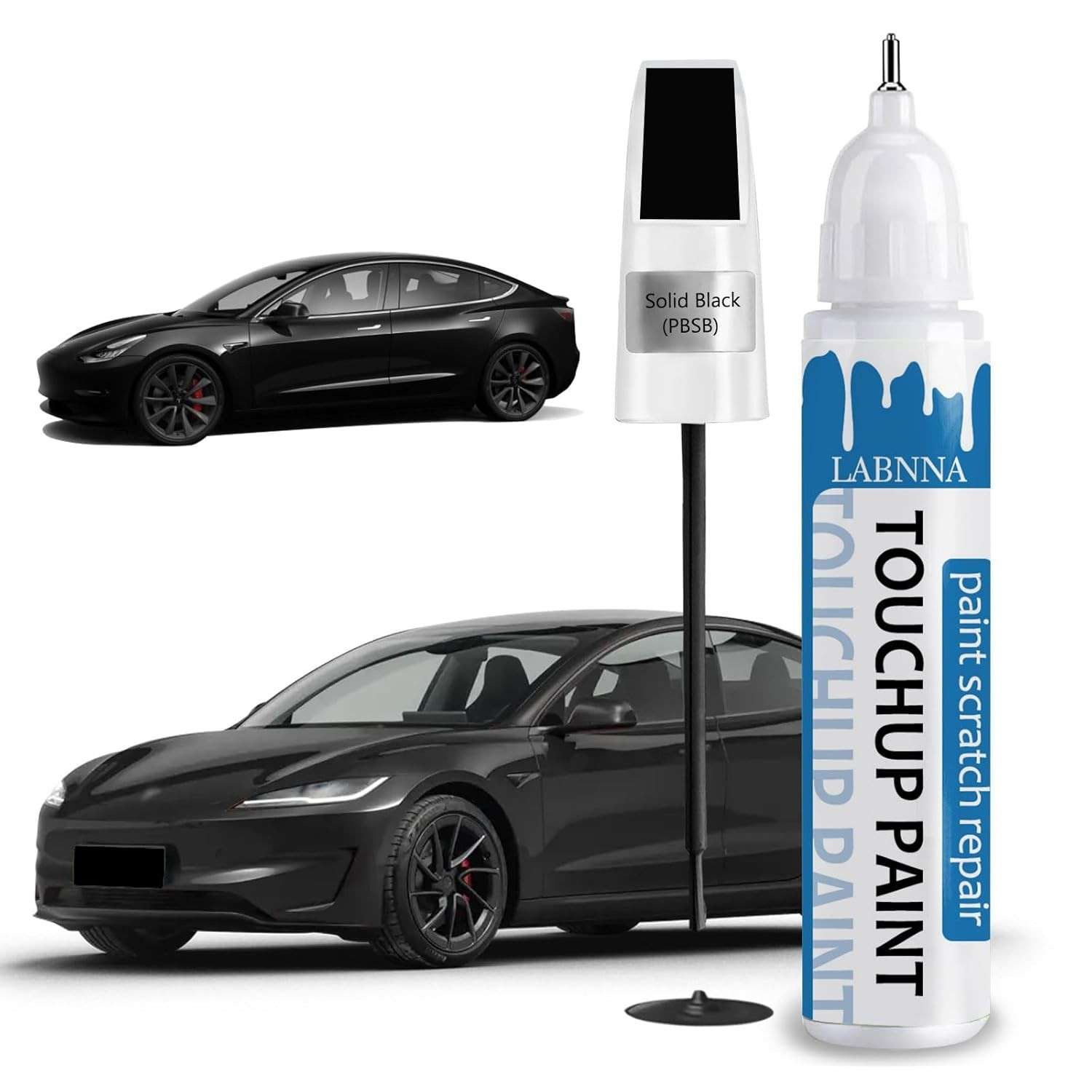 Tinta de Retoque Preto Tesla - Caneta 2 em 1 para Arranhões e Lascas