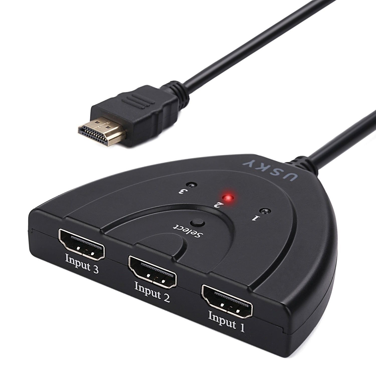 Switch HDMI 3 em 1 USKY: Conecte Múltiplos Dispositivos à sua TV 1080p