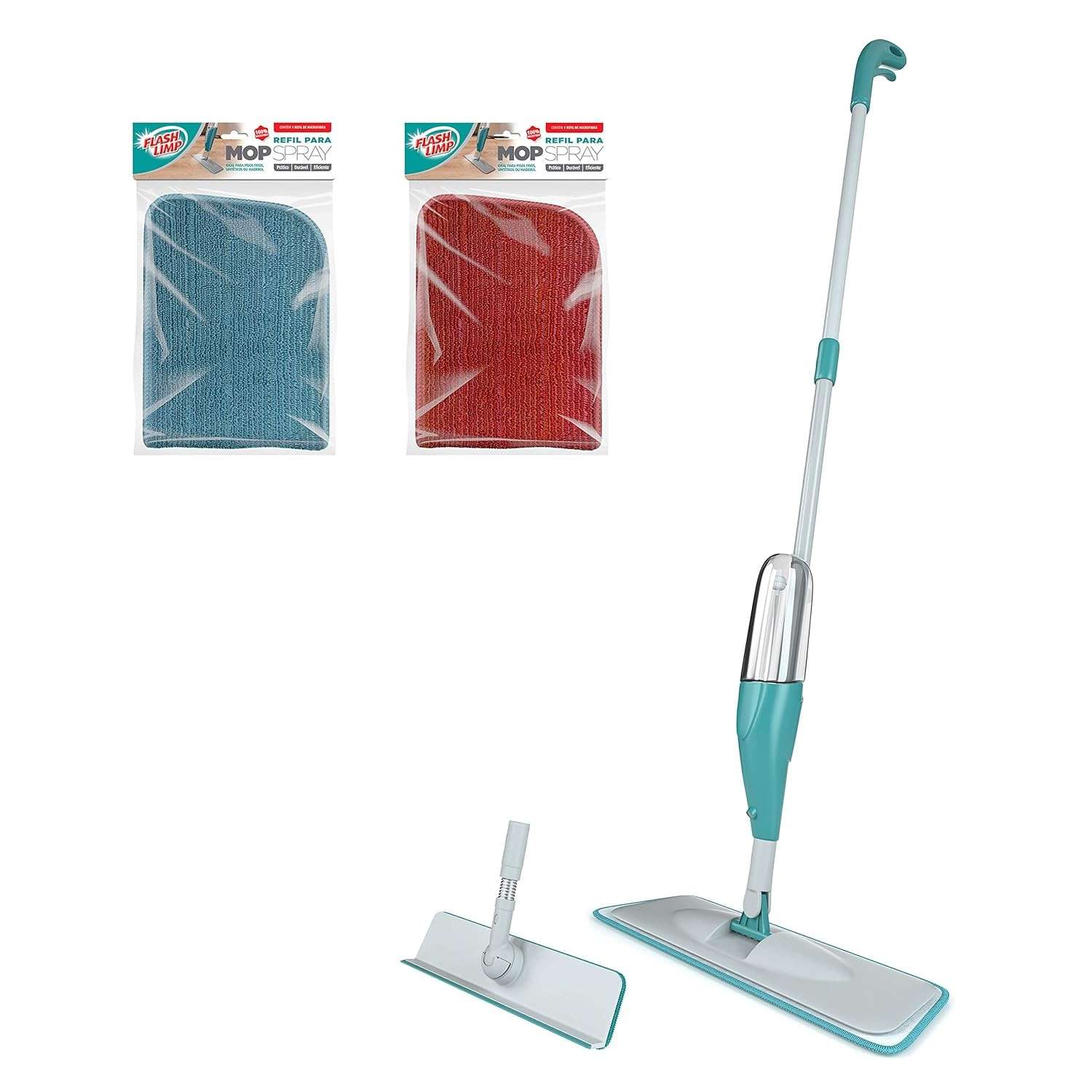 Flash Limp - Kit Mop Spray 2 em 1 com 2 Refis Extra de Microfibra - Limpeza Inteligente e Eficiente
