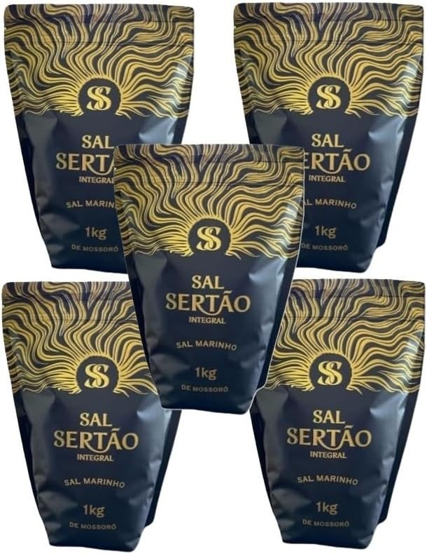Kit com 5 x Sal Marinho Integral de Mossoró 1 Kg Sal Sertão Premium Zip Lock com Laudo