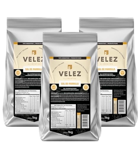 Sal De Parrilla VELEZ 1 Kg pack c/ 3 un sal entrefino para Churrasco