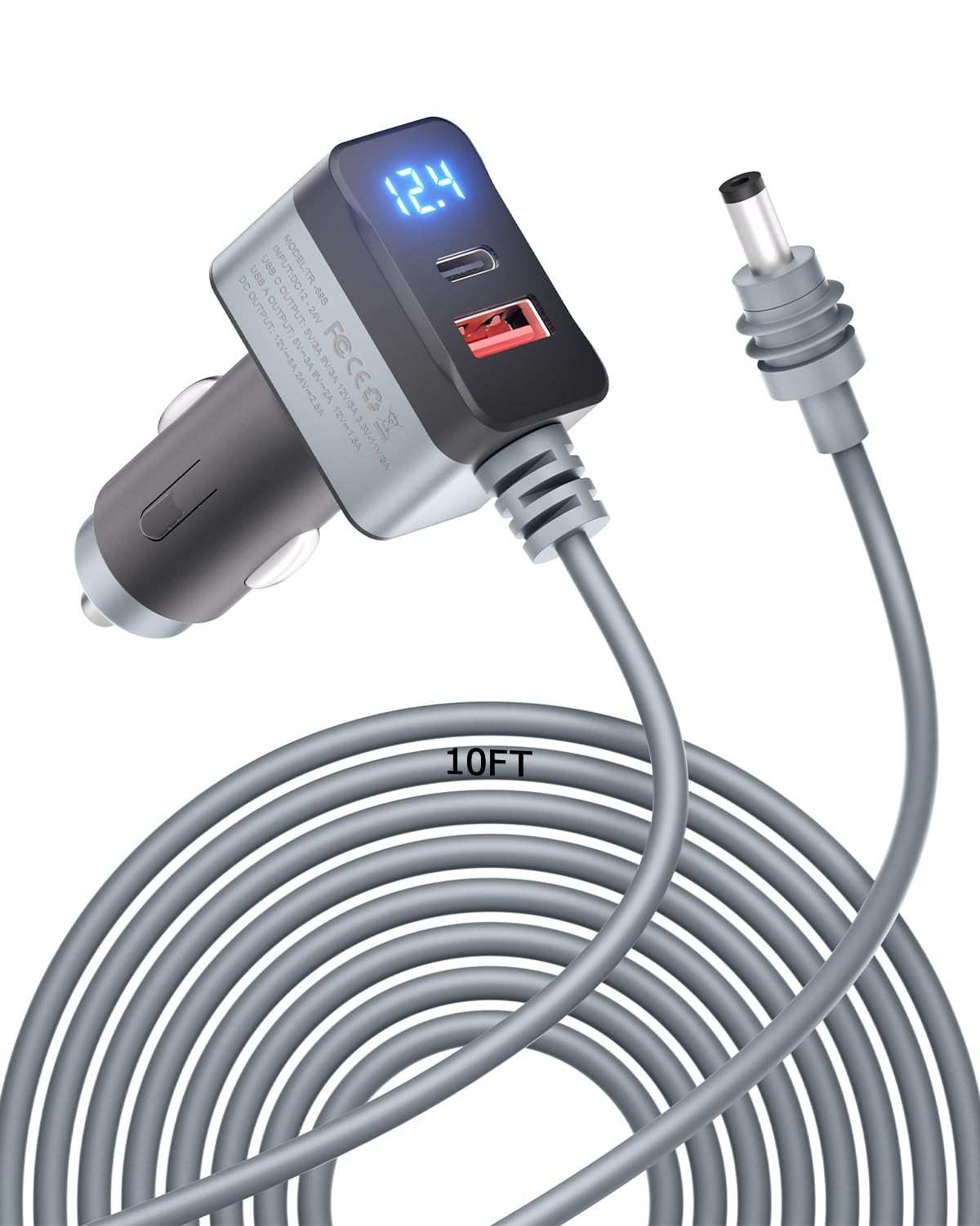 Mini Cabo Starlink 3 em 1: Carregador Veicular 12V/24V com USB-C PD 36W e USB-A 18W | Display Digital