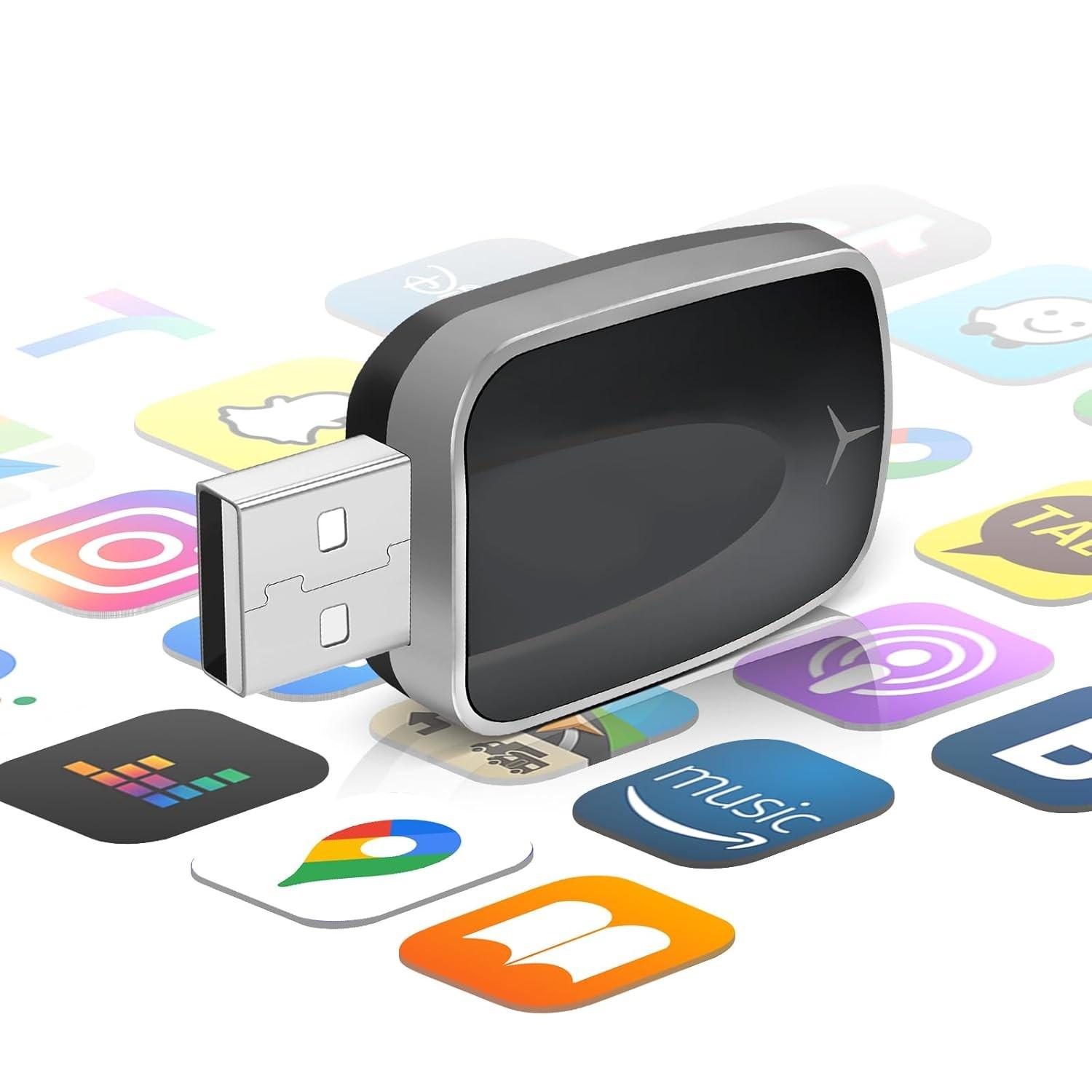 LEXXSON Mini Adaptador CarPlay Sem Fio: iPhone & Android Auto 2 em 1 - Conexão Estável e Rápida
