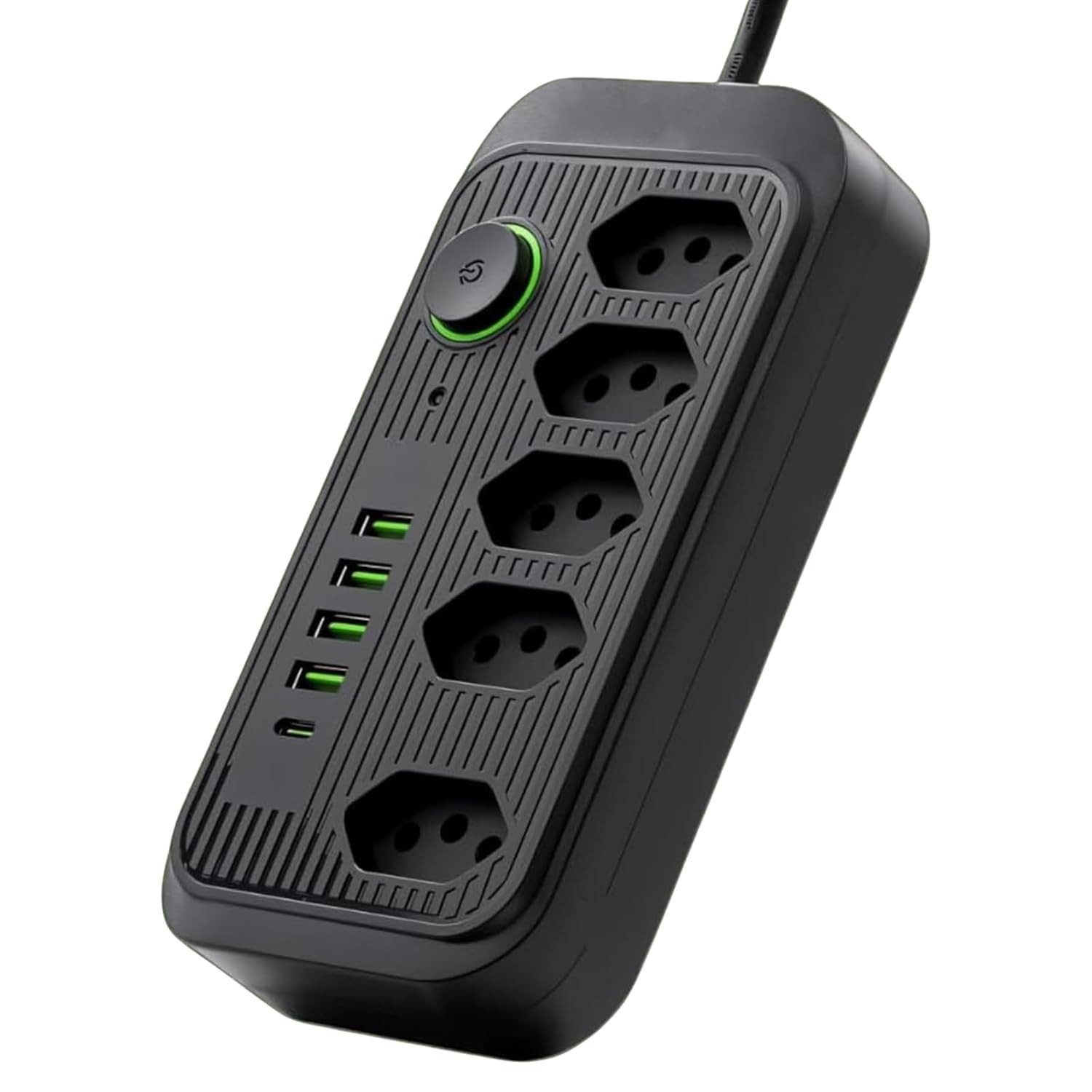 Régua de Energia Inteligente: 5 Tomadas, 4 USB + 1 USB-C, 2m, 2500W Bivolt