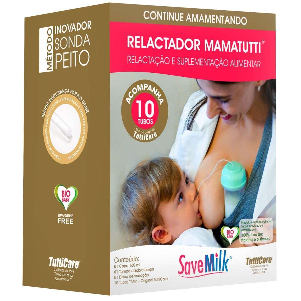 SaveMilk Sistema de Relactação - Frasco Relactador com 10 Tubos Extensos Tam4 para Amamentação e Suplementação