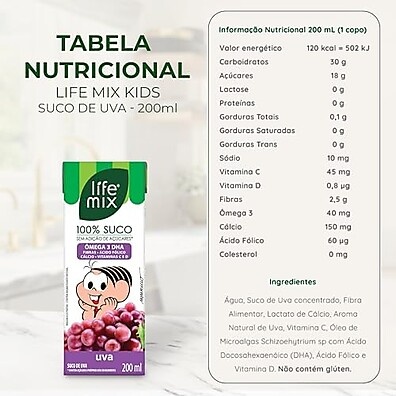 Suco Misto Turma da Mônica: 100% Fruta, Ômega 3, Vit C+D (12x200ml)