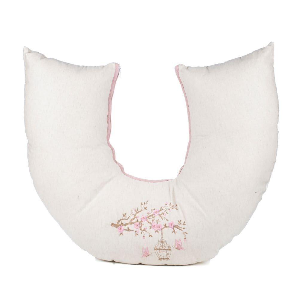 Almofada de Amamentação em Linho 100% Algodão com Estampa Flor de Cerejeira - Conforto e Versatilidade para Mamãe e Bebê