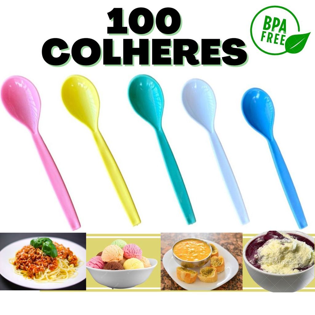100 Colheres Plásticas Coloridas - Ideal para Escola e Festa