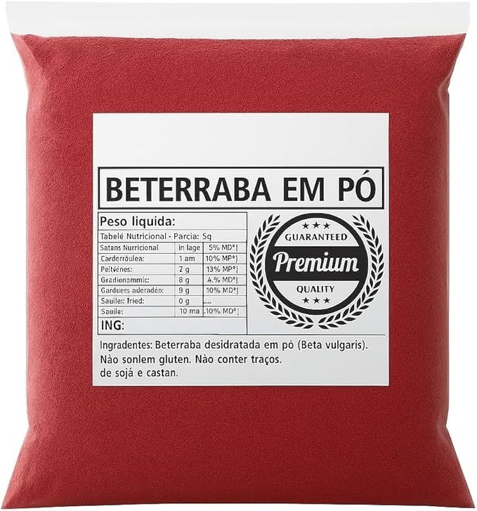 Beterraba em Pó Premium, 100% Pura, Desidratada, Rica em Vitaminas e Minerais, Sem Glúten, 1kg (500 gramas)