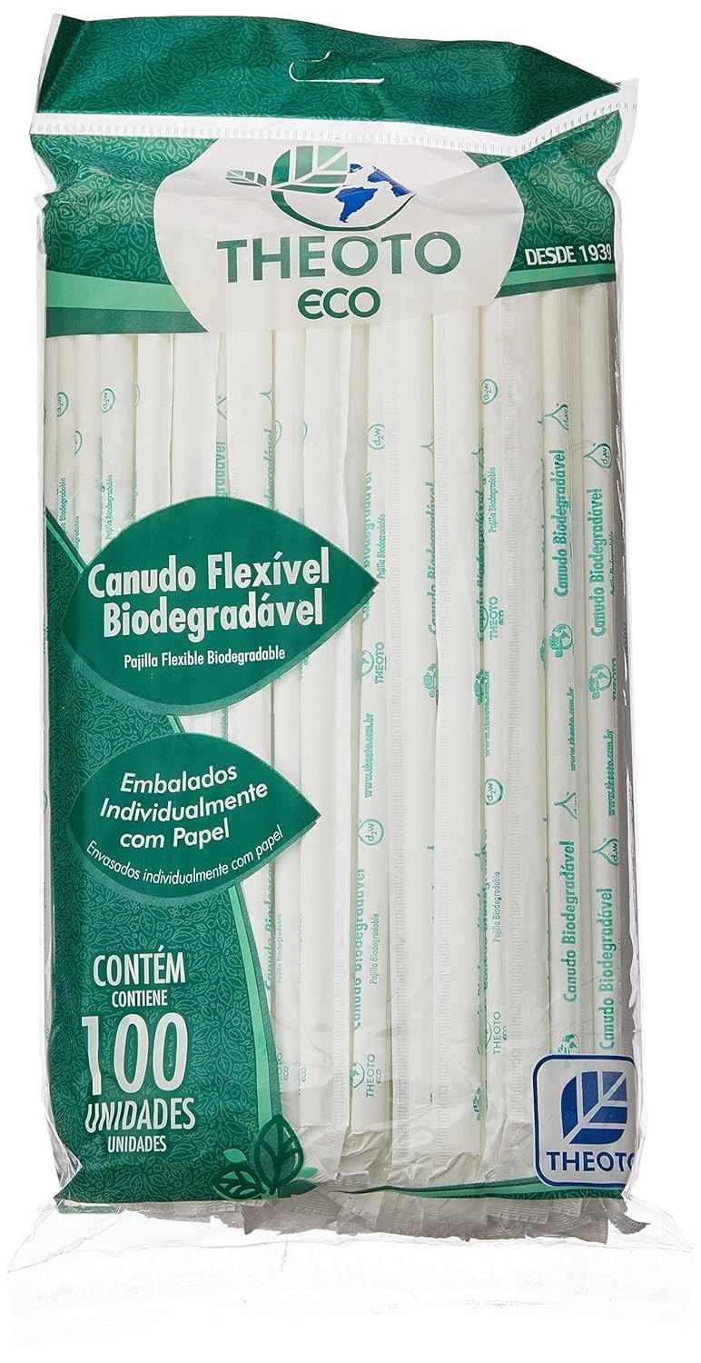 Canudo Biodegradável 6x21cm Flexível - Embalagem Individual com 100 Unidades | Alternativa Sustentável e Elegante