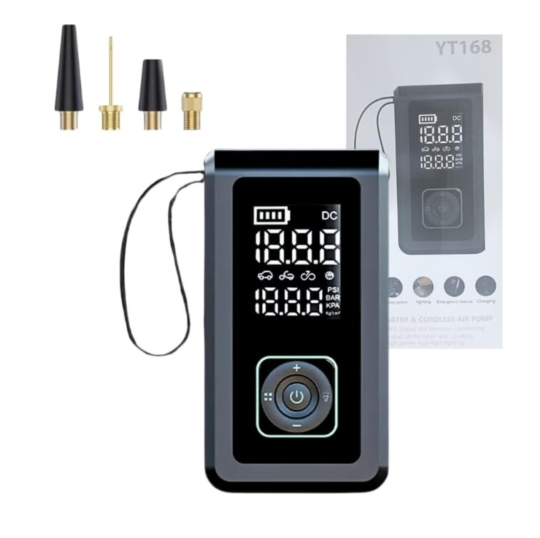 Compressor de Ar Portátil Digital YT168: Partida Auxiliar 1000A e Bateria 15000mAh