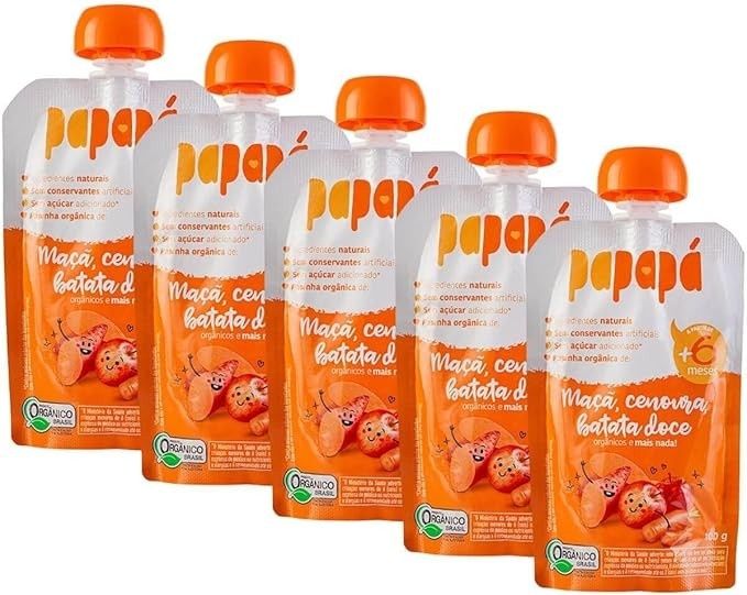 Kit 5 Papinha Orgânica Maçã, Cenoura e Batata Doce 100g - Papapá