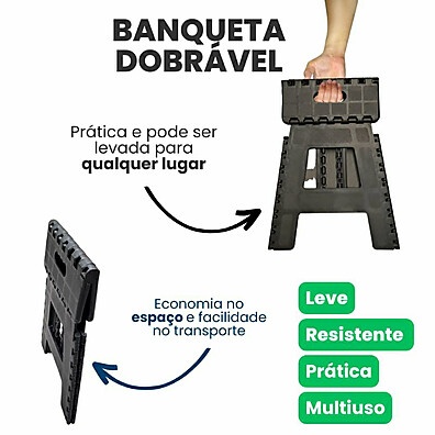 Banqueta Dobrável de Plástico Resistente até 100kg