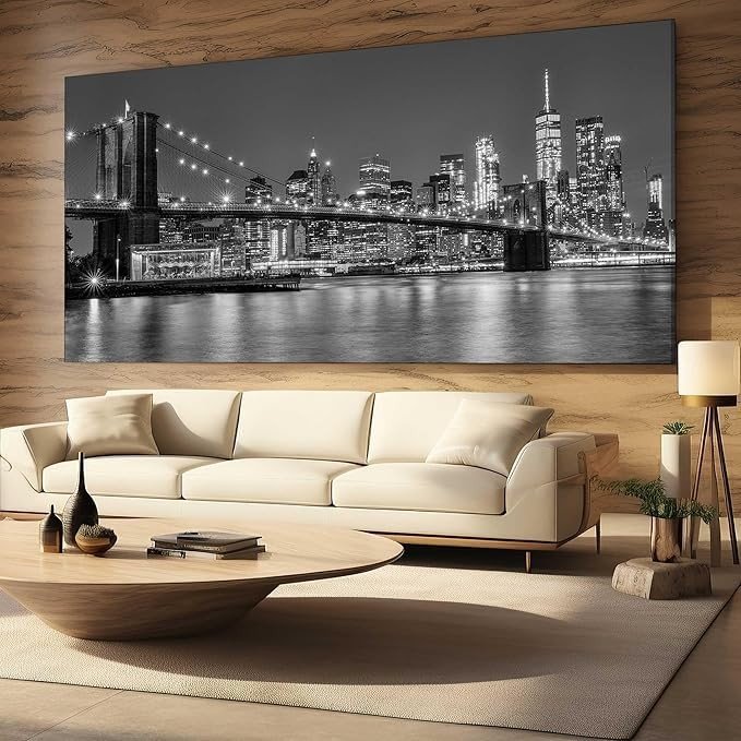Quadro Decorativo Manhattan NY 100x70cm - Paisagem Preto e Branco para Sala e Quarto