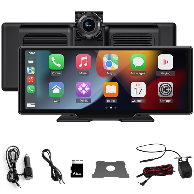 SINOVCLE Tela DVR 10.26" IPS: CarPlay/Android Auto Sem Fio e Câmera 170°