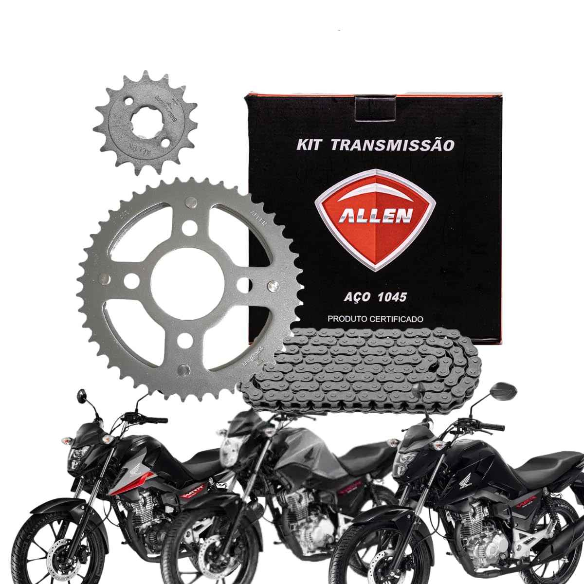 Kit Relação Transmissão Completo Titan 160 Fan 160 CG Start 160 (2016-2025) Allen - Aço 1045
