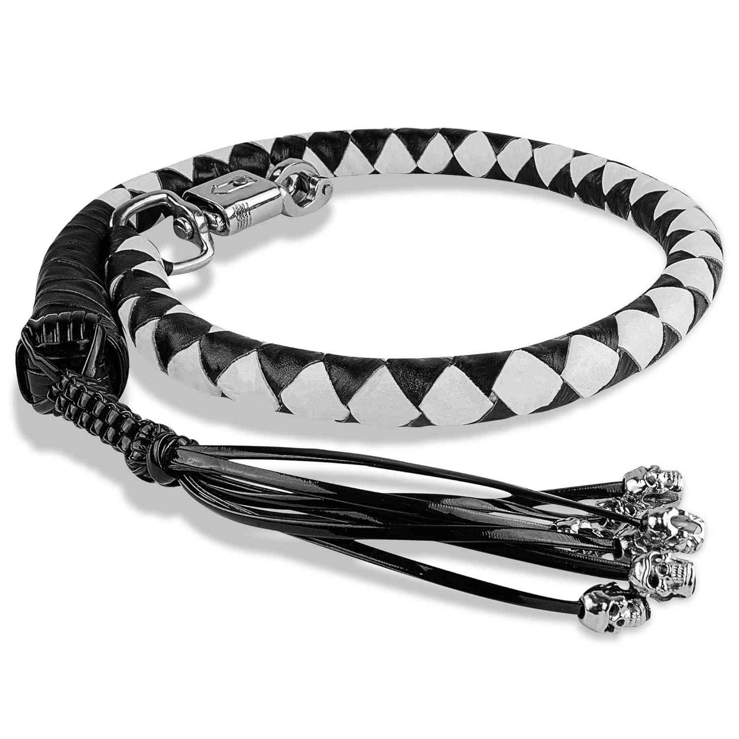 Chicote de Couro Genuíno HADZAM 106cm para Guidão de Moto com Franjas e Fecho Rápido