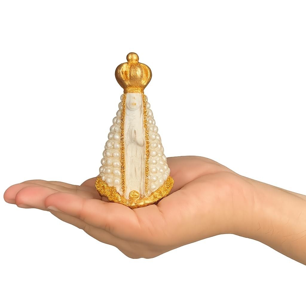 Imagem Nossa Senhora Aparecida Perolada 10cm - Gesso com Detalhes em Pérola - Lembrancinha Basílica Aparecida