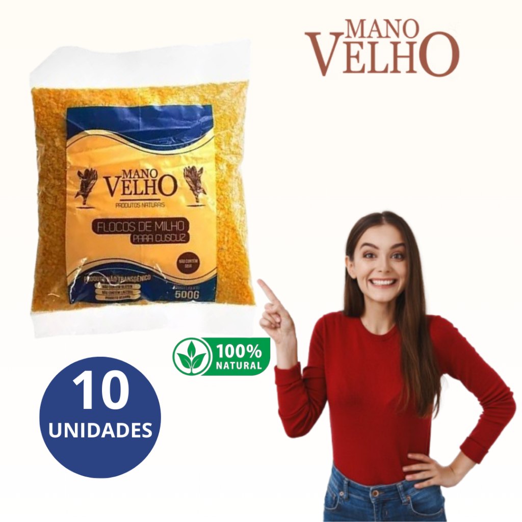 10x Flocos de Milho Mano Velho 500g: Cuscuz 100% Natural