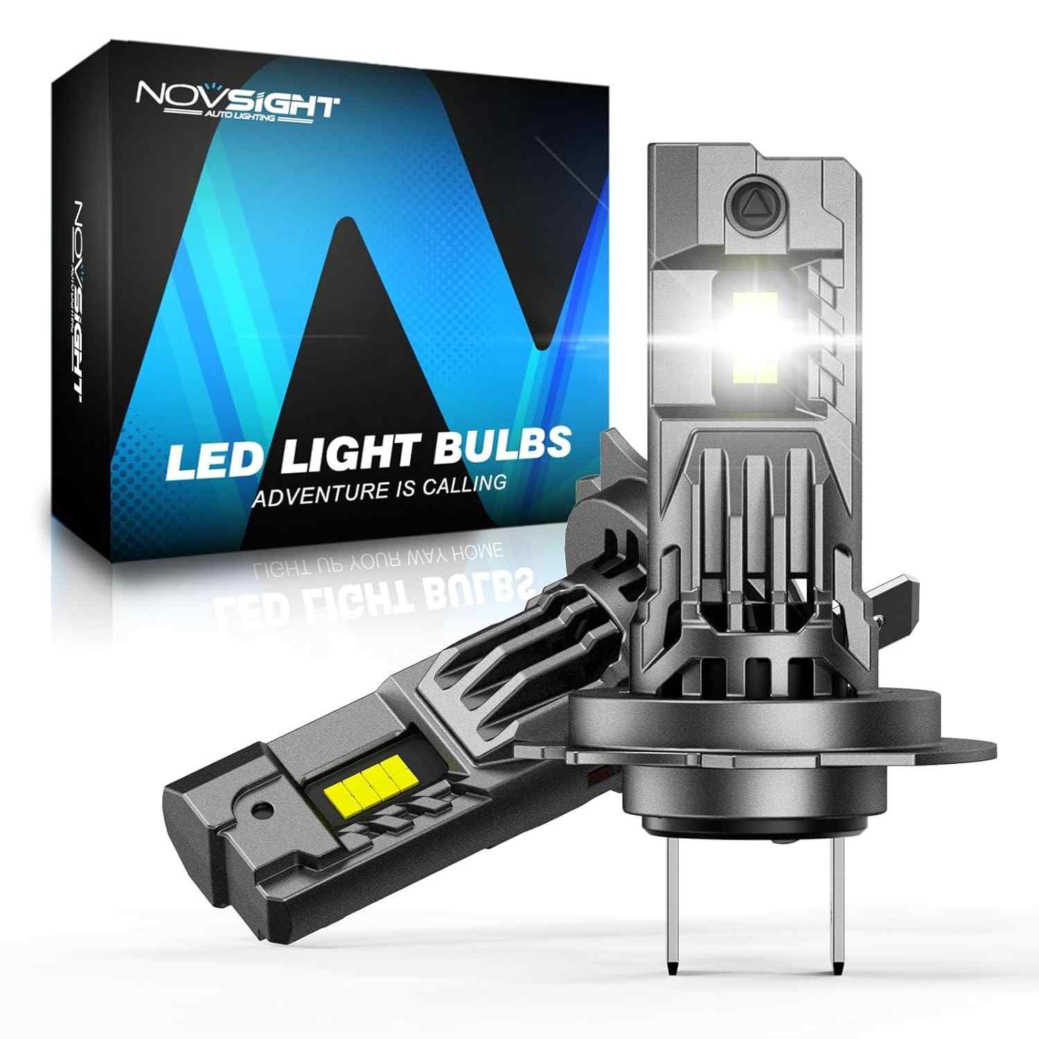 Lâmpadas LED Neblina H7 NOVSIGHT: Brilho Intenso 60.000LM, Mini 1:1, 50.000h