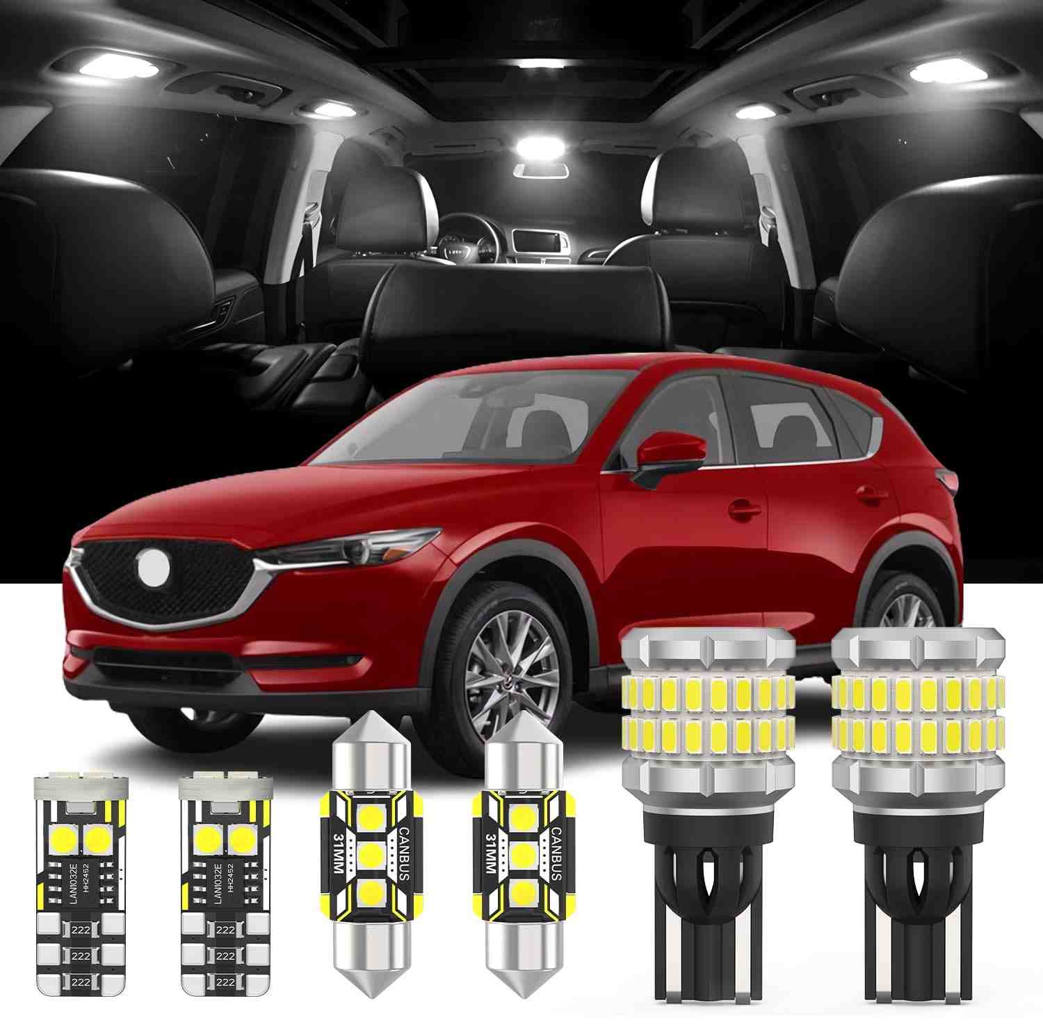 Kit LED Interno 11 Peças + Ré Mazda CX-5 2013-2018: Iluminação Branca e Moderna