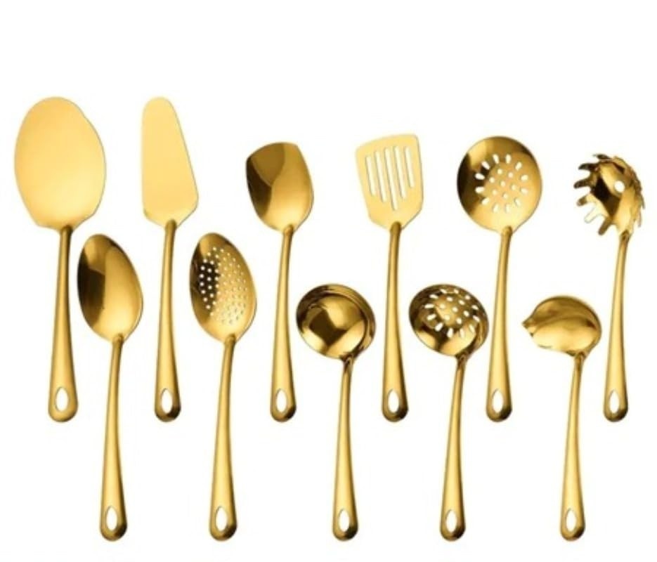 Conjunto de Utensílios de Cozinha Banhados a Ouro - 11 Peças Premium em Aço Inoxidável