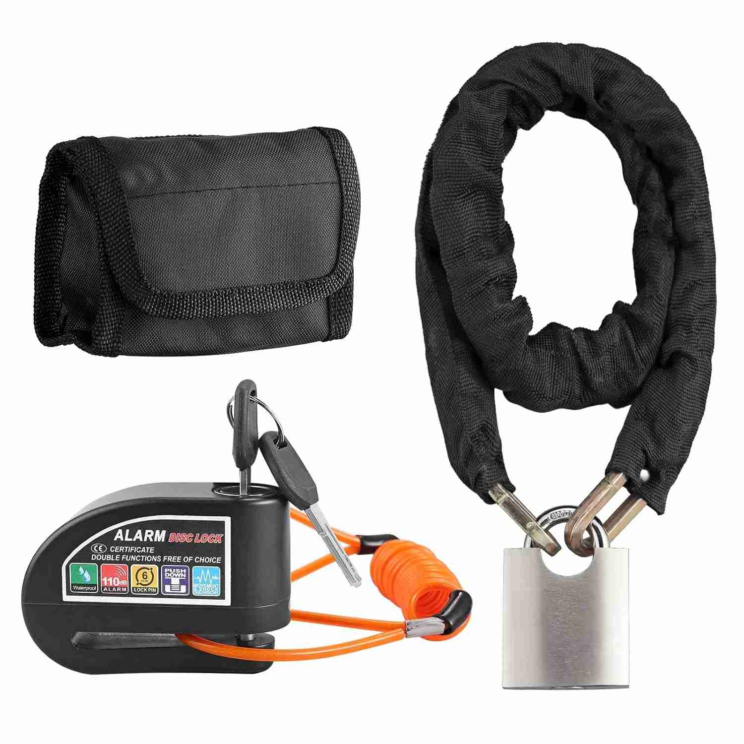 Justech: Kit Antifurto Moto - Cadeado Corrente + Trava Disco Alarme 110dB