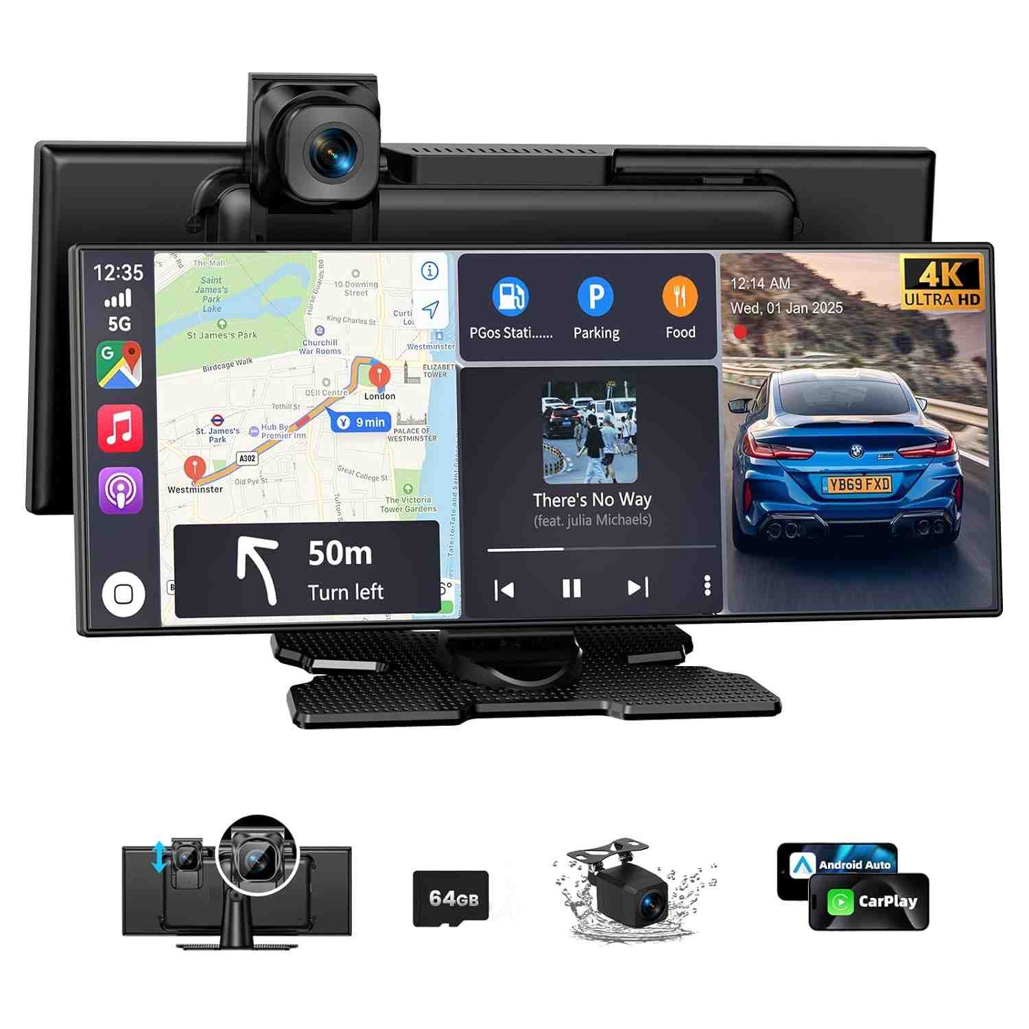 Tela Automotiva 11.5" HD Sem Fio: Carplay, Android Auto, Câmera 4K e GPS