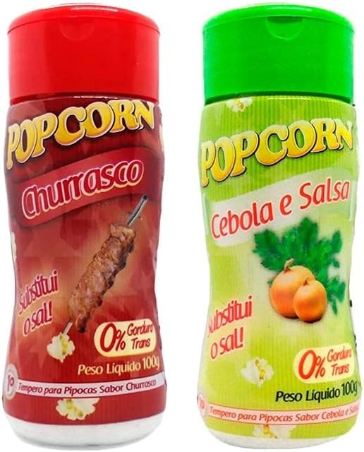 Temperos P/ Pipoca Popcorn Cx 12 Frascos. 6 Churrasco - 6 Cebola e Salsa