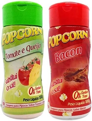 Temperos P/ Pipoca Popcorn Cx 24 Frascos. 12 Tomate e Queijo - 12 Bacon