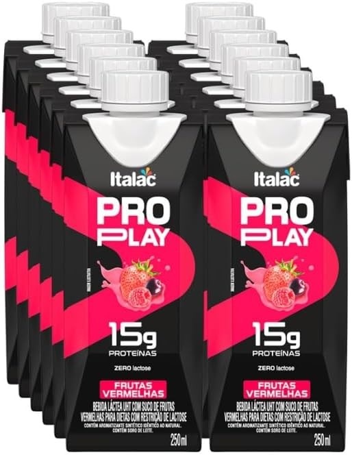 Pack Proplay Frutas Vermelhas Zero Lactose 250ml (15g prot) Italac - 12 unid.