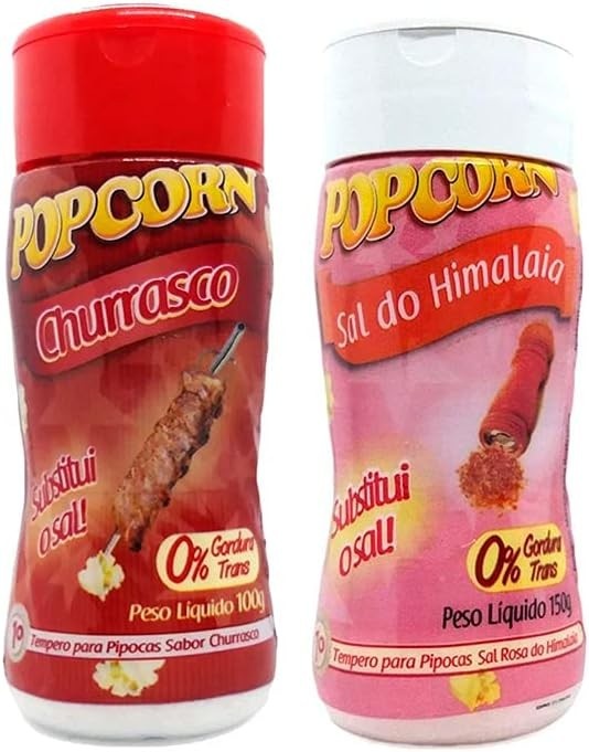Temperos P/ Pipoca Popcorn Cx 12 Frascos. 6 Churrasco - 6 Sal do Himalaia