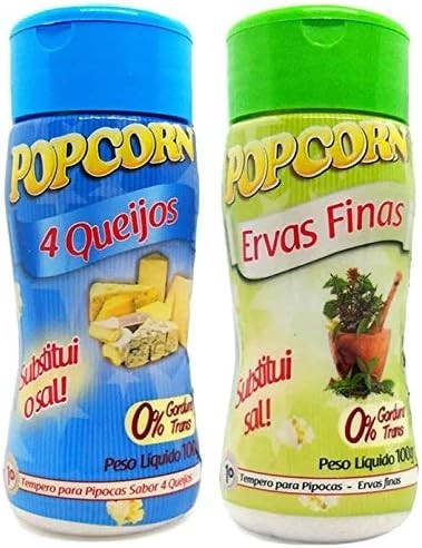 Temperos P/ Pipoca Popcorn Cx 12 Frascos. 6 Quatro Queijos - 6 Ervas Finas