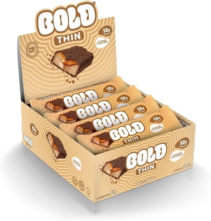 Barra de Proteína BOLD Snacks Thin Caramelo & Amendoim (12g de Proteína) - Caixa com 12 unidades