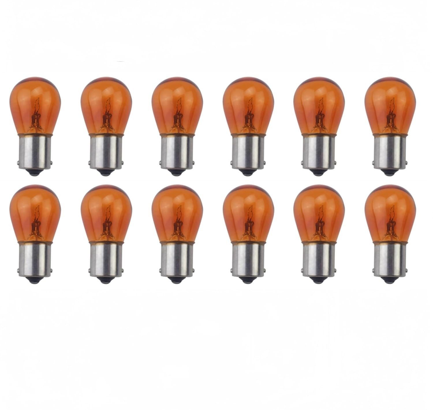Kit 12 Lâmpadas LED Âmbar PY21W S25 1156A para Freio, Seta e Ré - Universal 12V