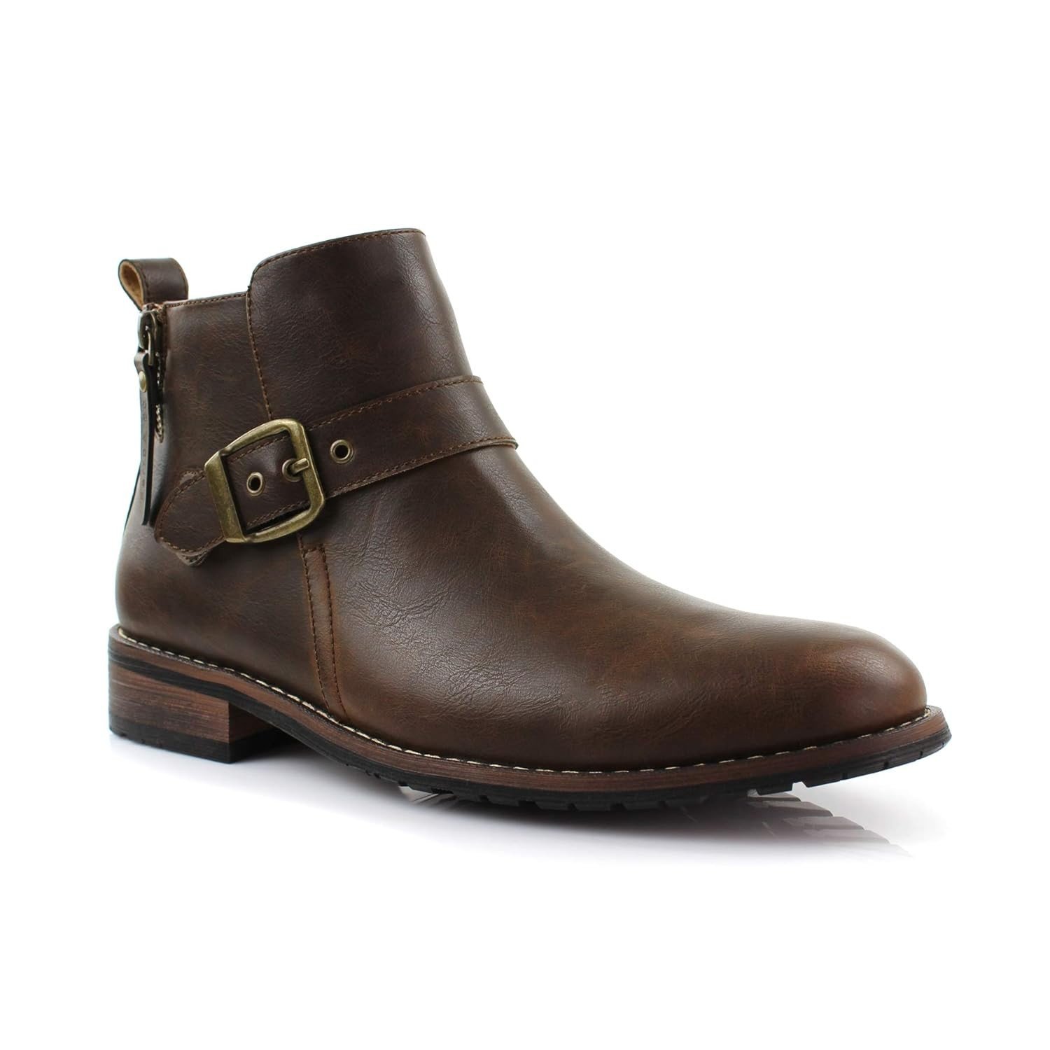 Ferro Aldo Botas de Motocicleta Masculinas Casuais com Zíper e Fivela, Marrom, 12