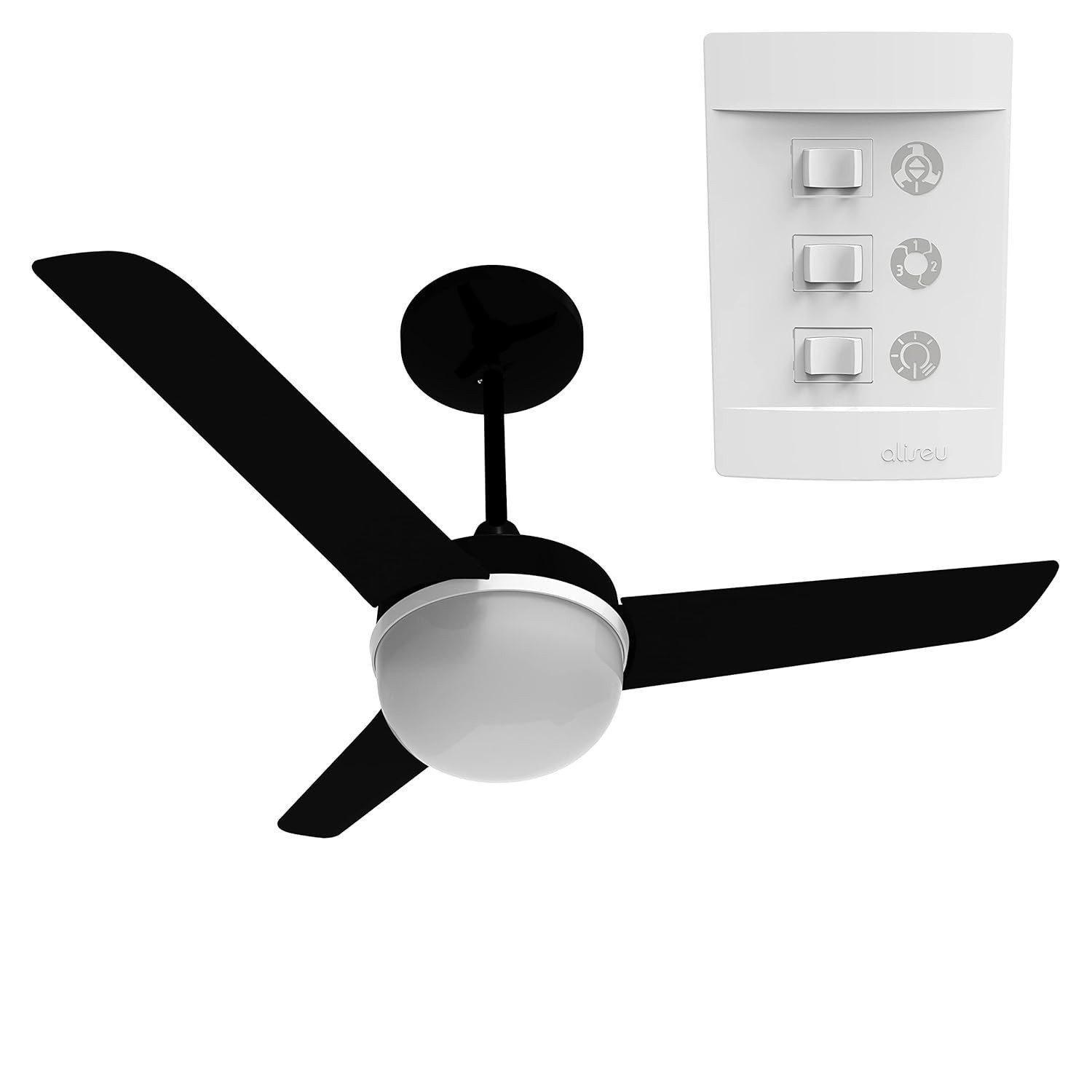 Ventilador de Teto Aliseu Alisclean Preto 90cm com Controle de Parede 127V