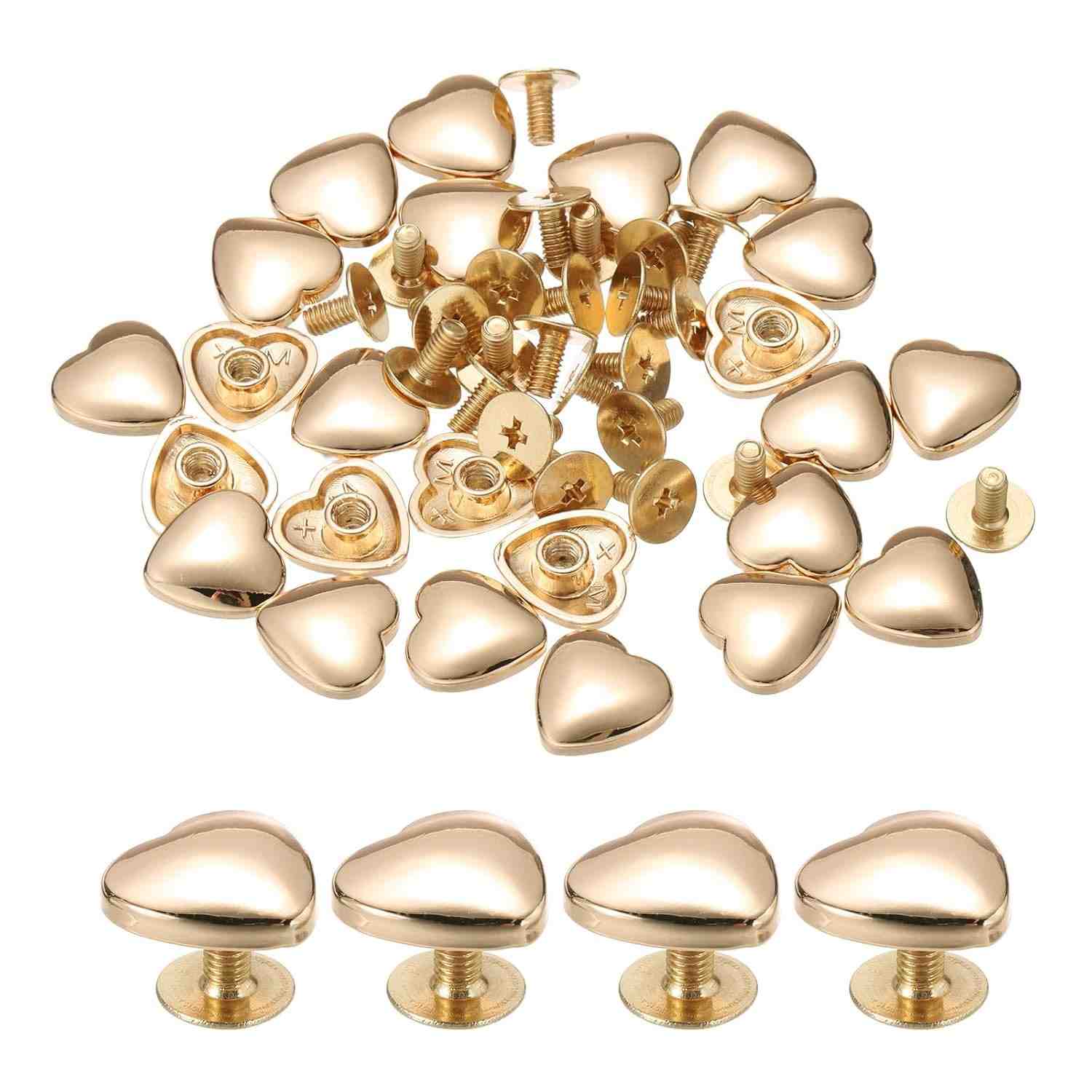 Rebites Coração Dourados 12mm: 24 Conjuntos Premium para Couro e Artesanato DIY