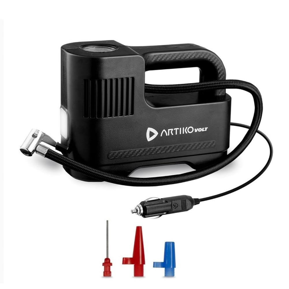 Compressor de Ar Portátil Artiko Volt 120W: Inflador Elétrico 12V com Lanterna LED e 150 PSI