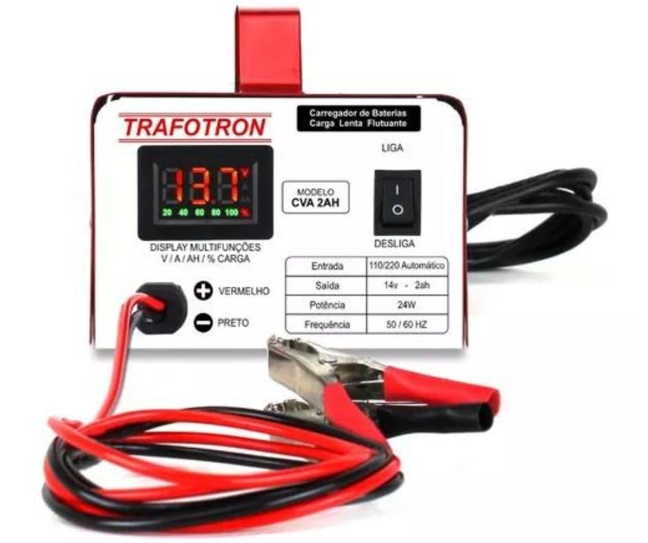 Carregador de Bateria 12V 2Ah com Display Inteligente: Carga Rápida e Segura
