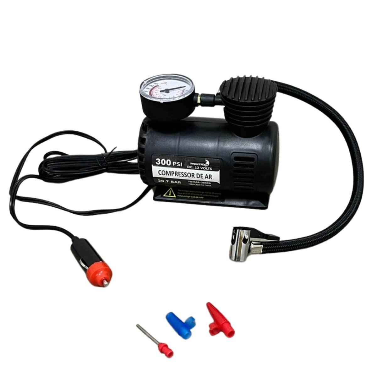 Mini Compressor de Ar Automotivo 12V 300PSI 30L/min ImportWay IWMCA30020 - Essencial para seu Veículo!