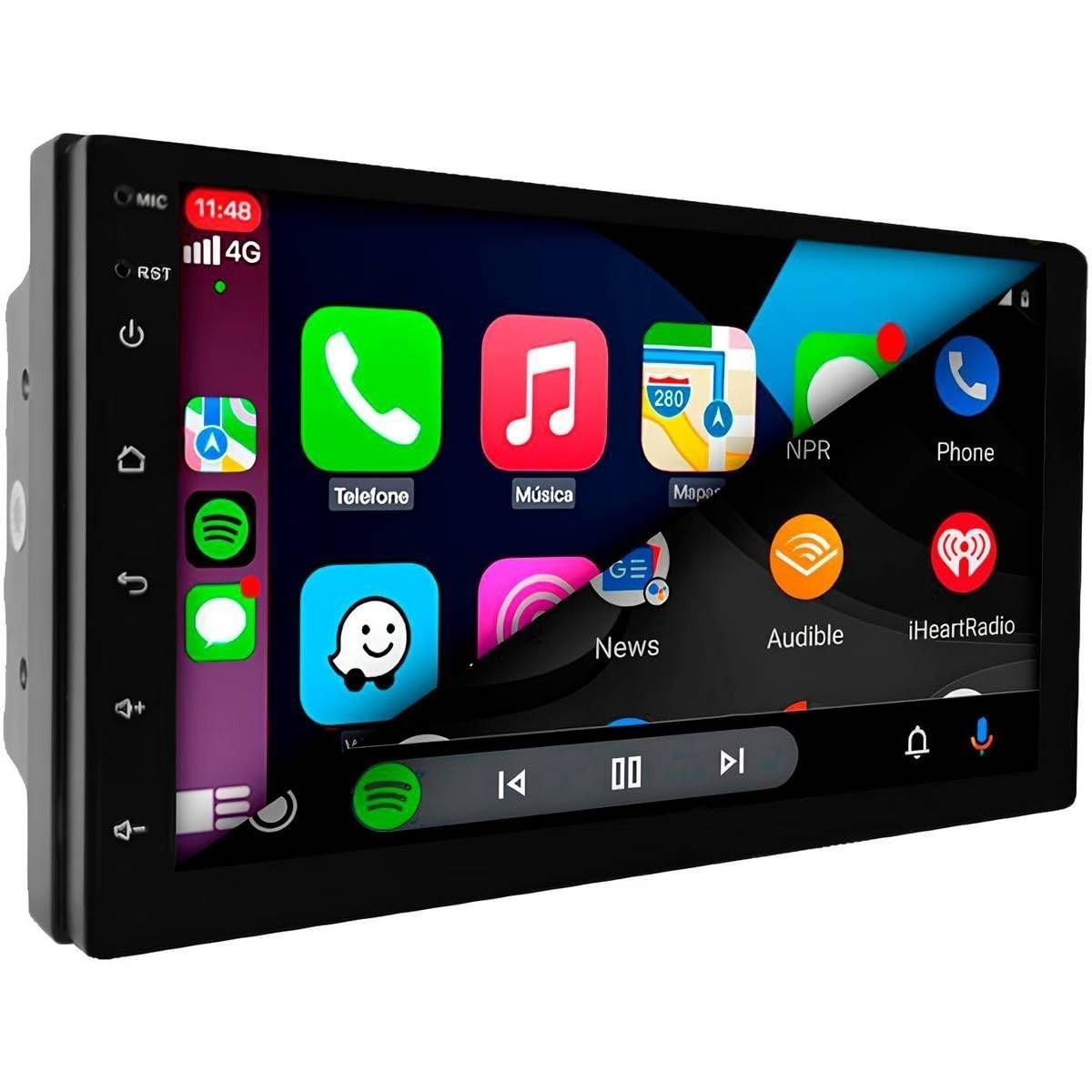 Central Multimídia Android 13 QLED 7" Slim - Quad-Core 4/64GB, CarPlay/Android Auto Sem Fio