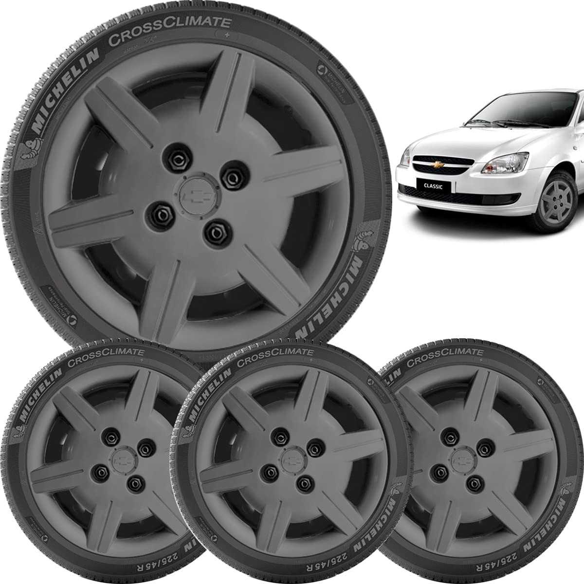Kit 4 Calotas Aro 13 Grafite Corsa Classic Celta 4x100 Grid