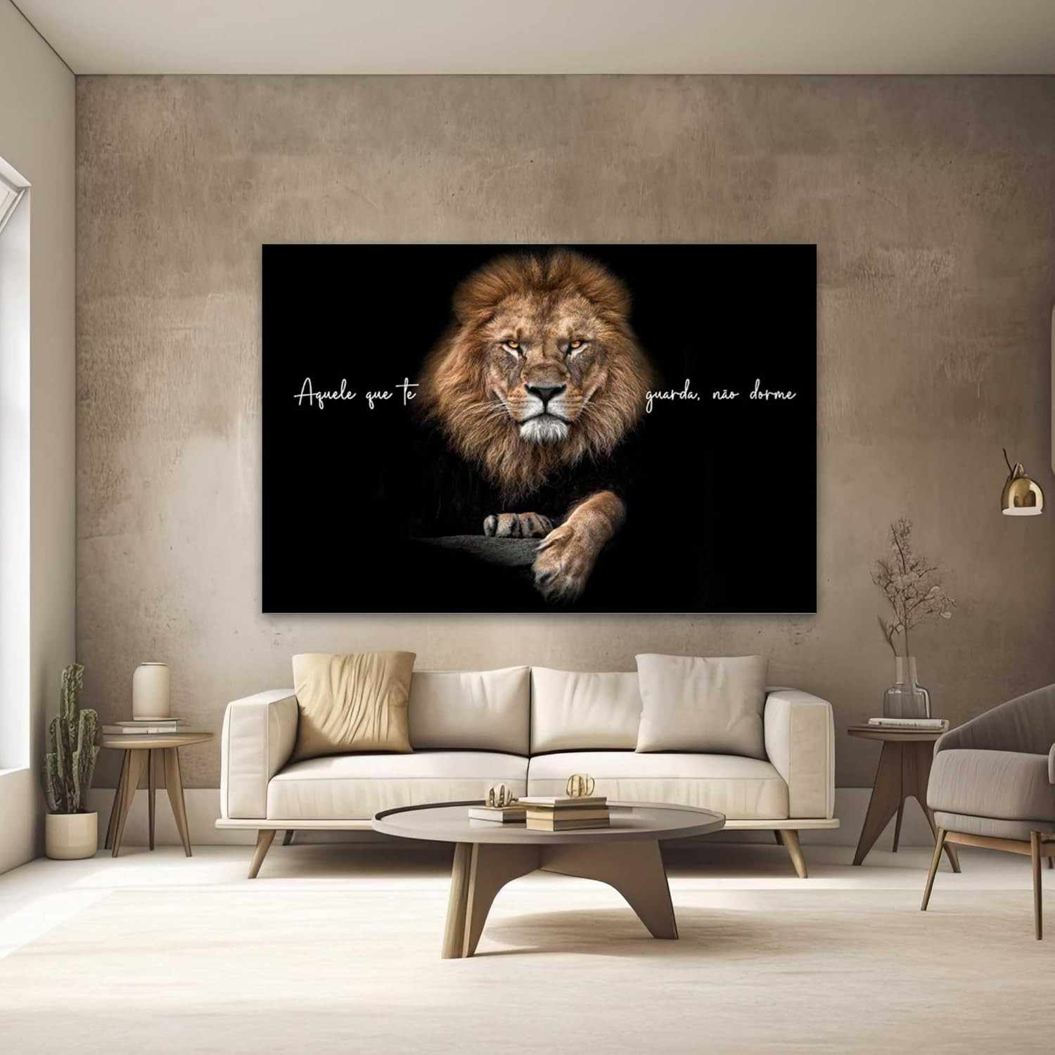 Quadro Decorativo Leão Aquele que te Guarda Salmos 130x90cm - Tecido Premium com Estampa em Alta Definição