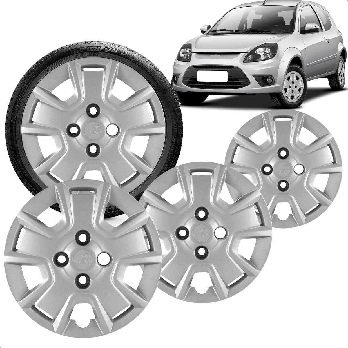 Kit 4 Calotas Ford Ka 2012-2013 Aro 14 Prata Cubo Baixo Grid - Design Moderno e Proteção
